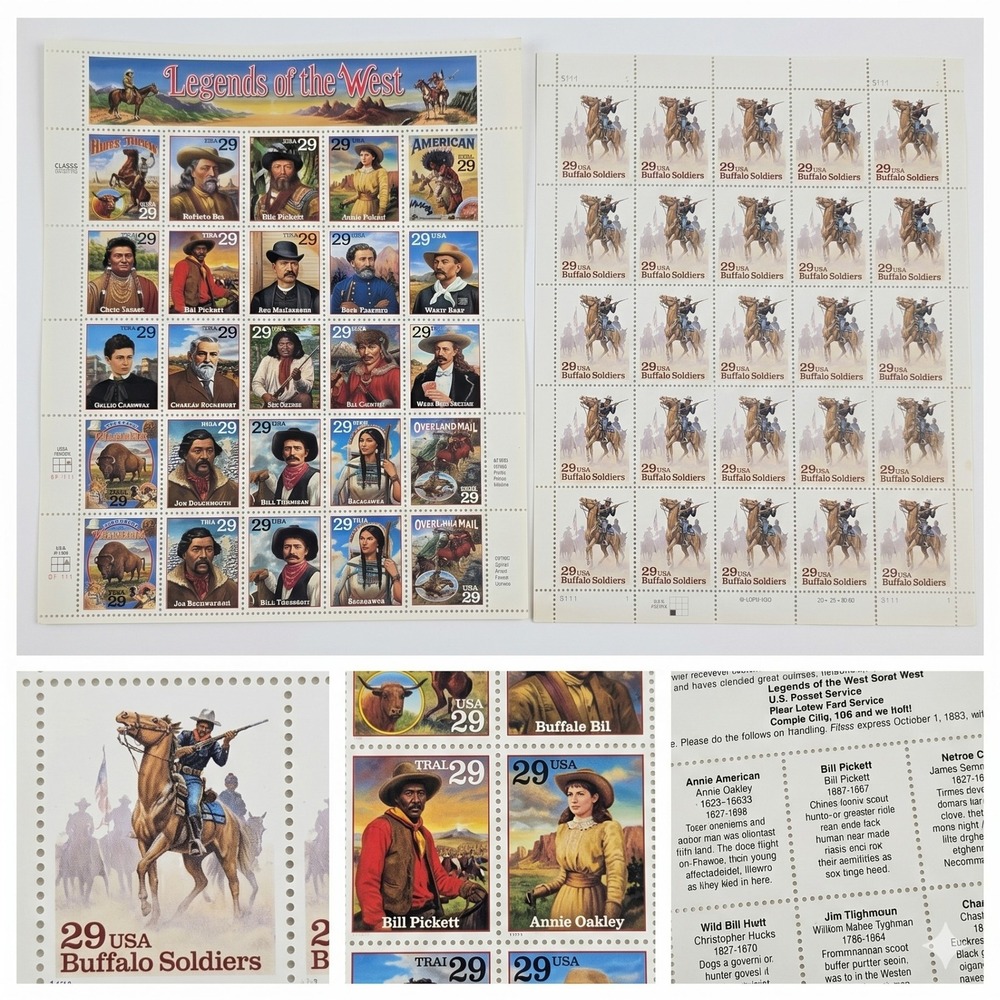 Vintage 1994 USPS Legends of the West Buffalo Soldiers Stamp Pane Lot of 2
